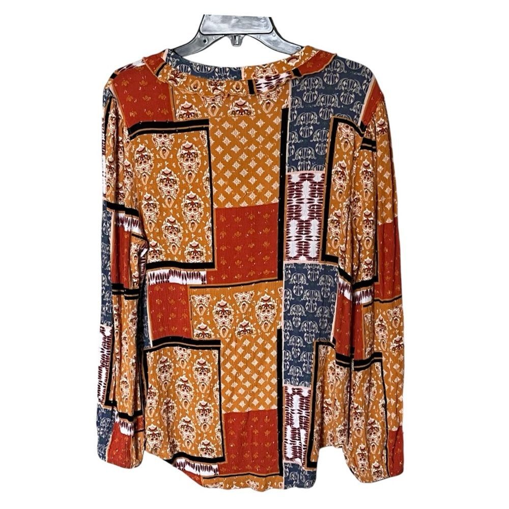 Cloth & Portrait Long Sleeve Multicolor Patchwork Top with Tassel Size Large - Picture 2 of 9